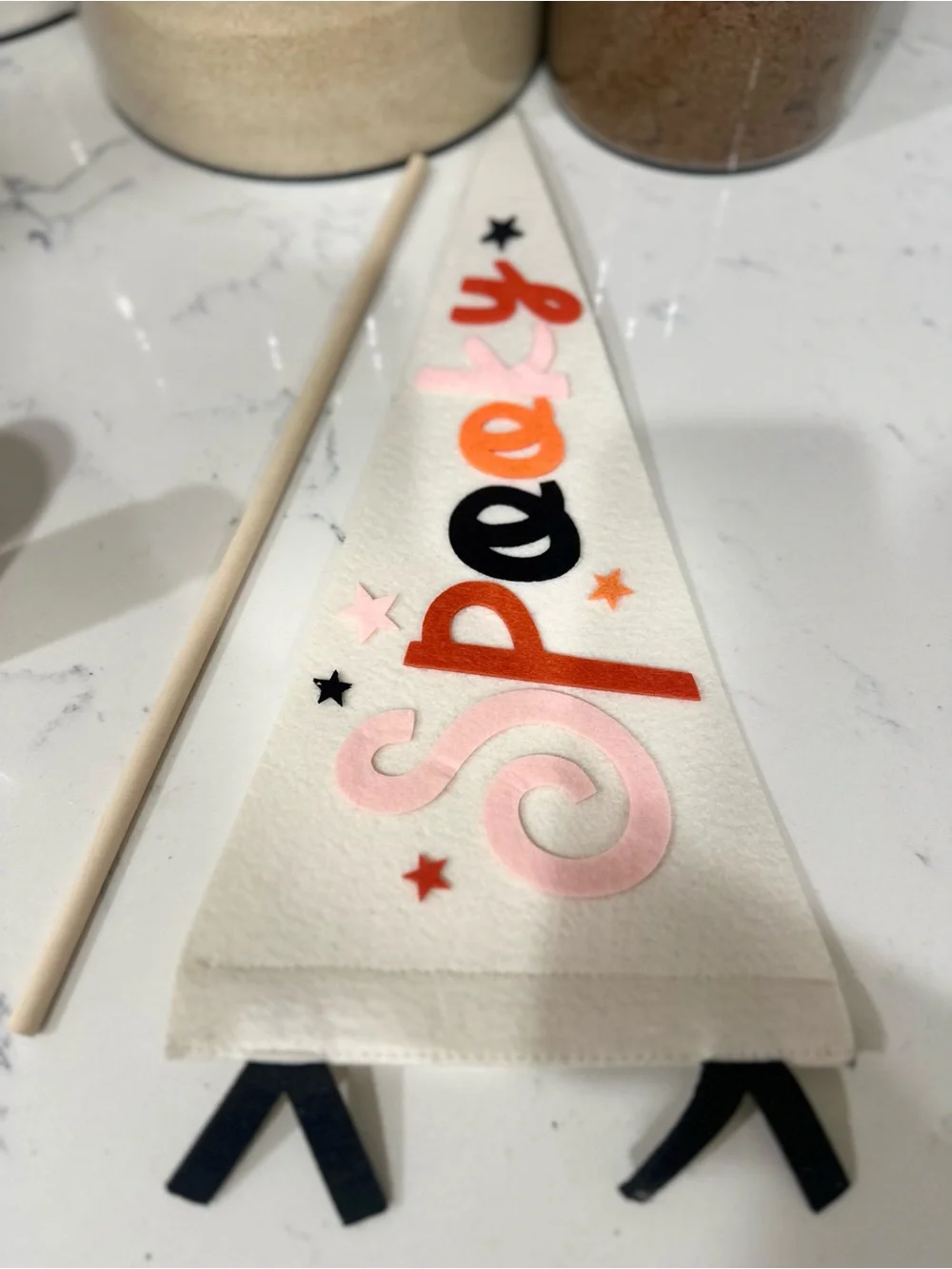 Source Unknown Cream 'Spooky' Felt Banner with Pink, Orange & Black Accents